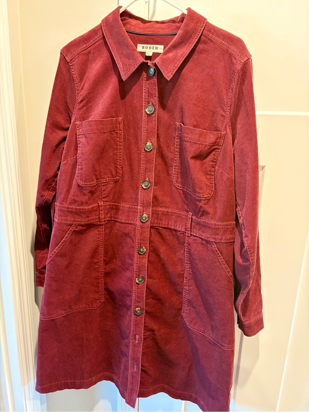 Boden Corduroy Utility Shirt Dress – US 16/18R – Rust/Burgundy